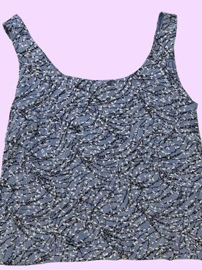 Alex Evenings Blue Printed Scoop Neck Tank Top